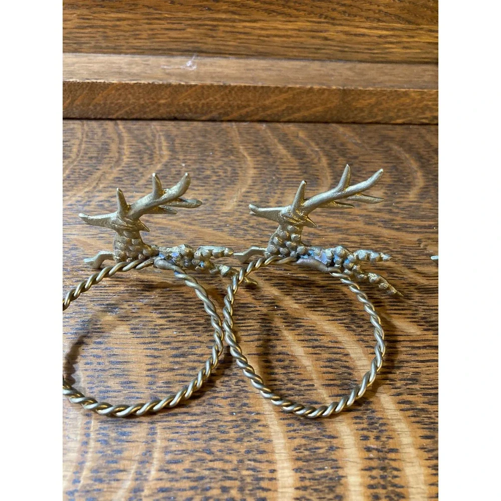 Vintage Brass Reindeer Napkin Rings Set of 4 Gold Christmas Stag Holiday Decor